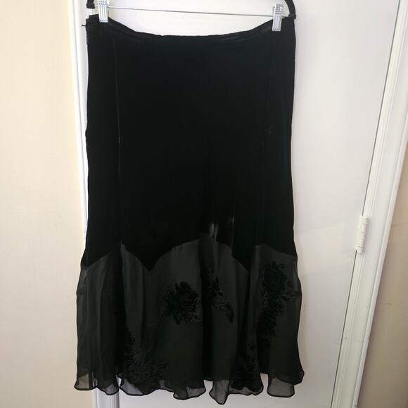 Jones NY Skirt Velvet Burnout Whimsigoth Fairy Silk Sheer Dark Romantic Sz 14 - Picture 4 of 6